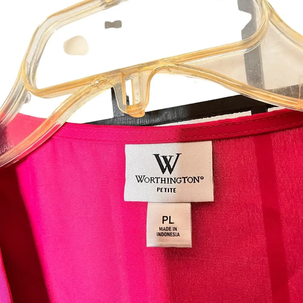 Worthington Pink Button Front Blouse Cap Sleeve Bow Petite Large - Picture 4 of 10